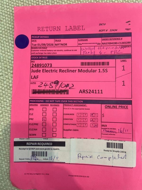 NZ PRZ20307 3 PCE JUDE ELECTRIC RECLINER MODULAR 1.5S RAF